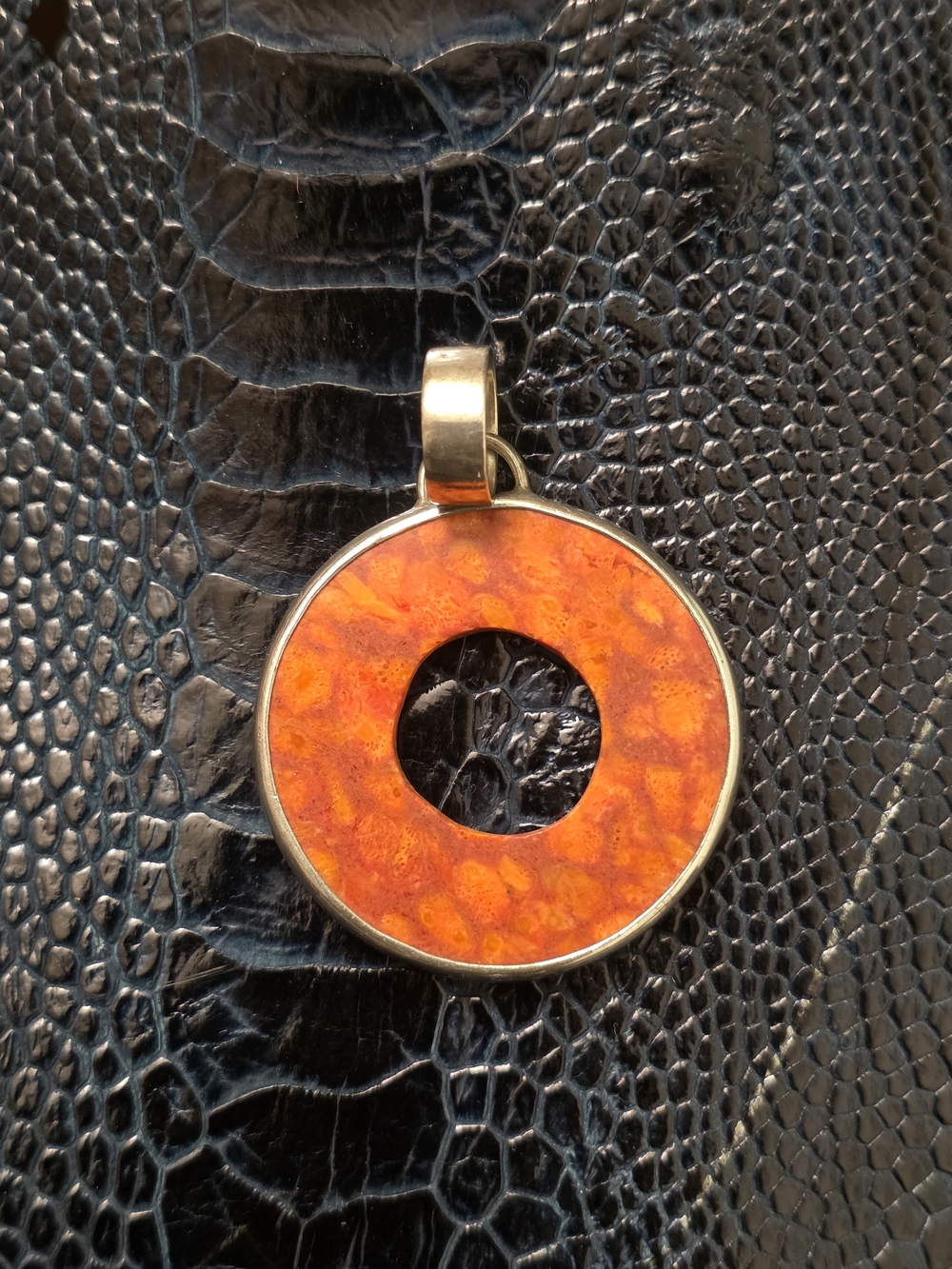 Orange Round Enamel Pendant Necklace - Unbranded